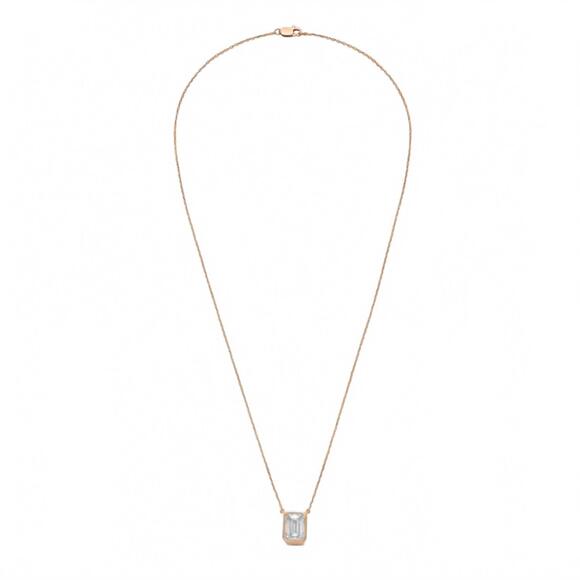 NEW DIANA M JEWELS 3.00cts lab grown emerald bezel pendant necklace in 14kt rose - Picture 2 of 2